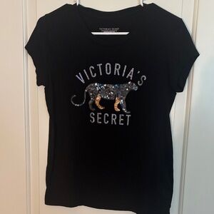 Women’s Victoria's Secret Black Sequin Panther Graphic Tee small
